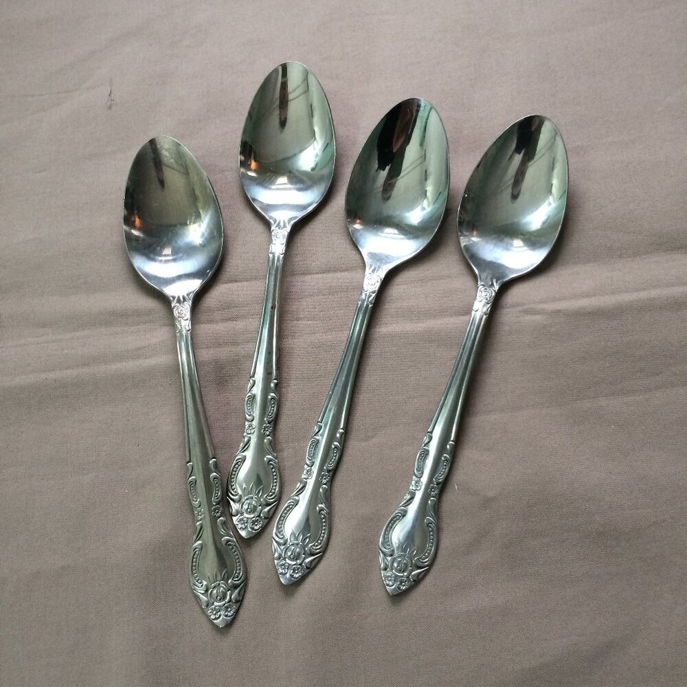 Rogers Lisette Vintage Flatware Silverware 4 Teaspoons Stainless Steel Korea